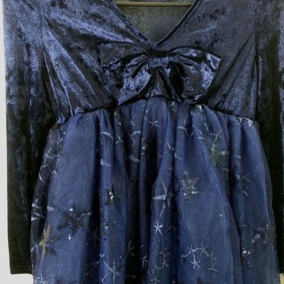 Meilleur Moment Girls Dress Navy Velvet Lace Star Tulle Bow Back Size 12 NWOT - Picture 7 of 7